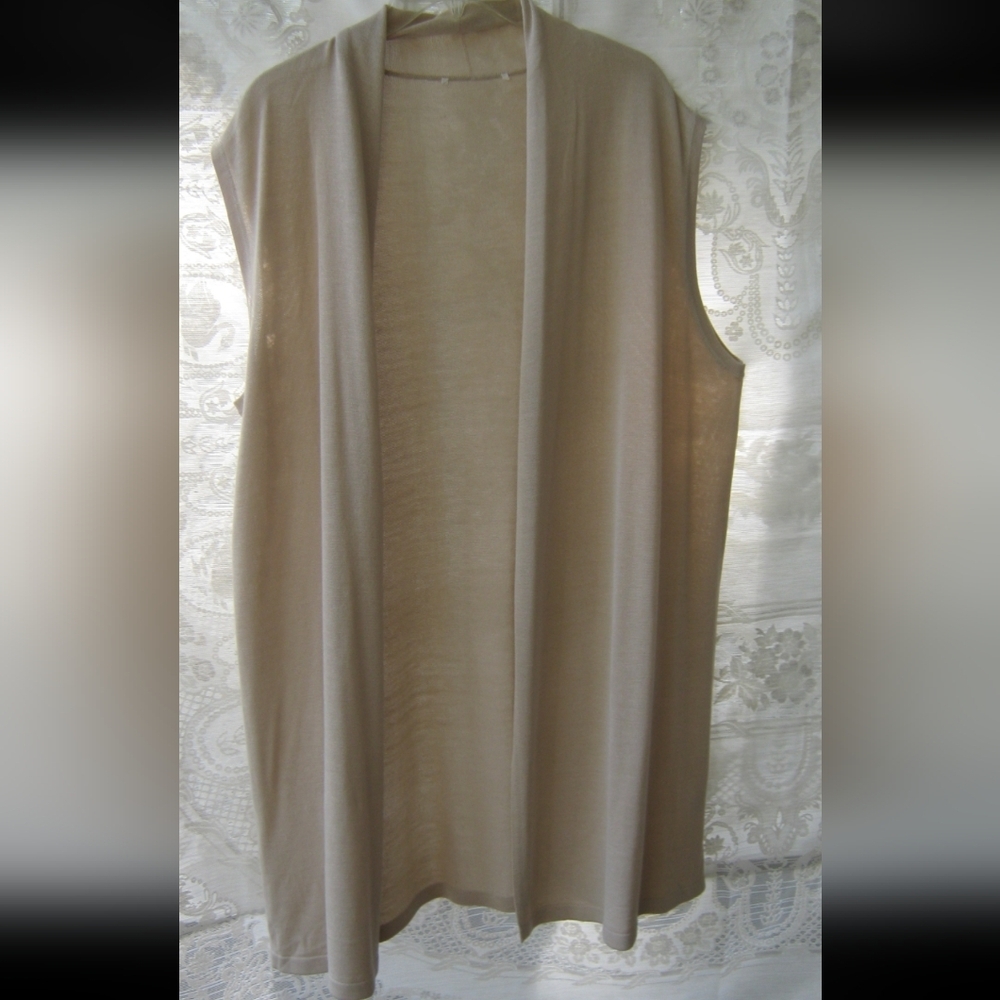 Longline‎ Duster Vest Sleeveless Taupe L-XL Quiet Luxury